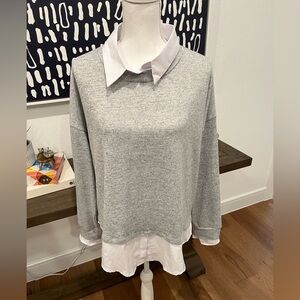 NWOT Women’s Boutique Layered Look Sweater - 3XL - Gray/White